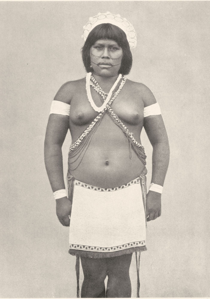 BRAZIL. Taulipang girl in Fete dress; North; diadem of network & cotton 1900